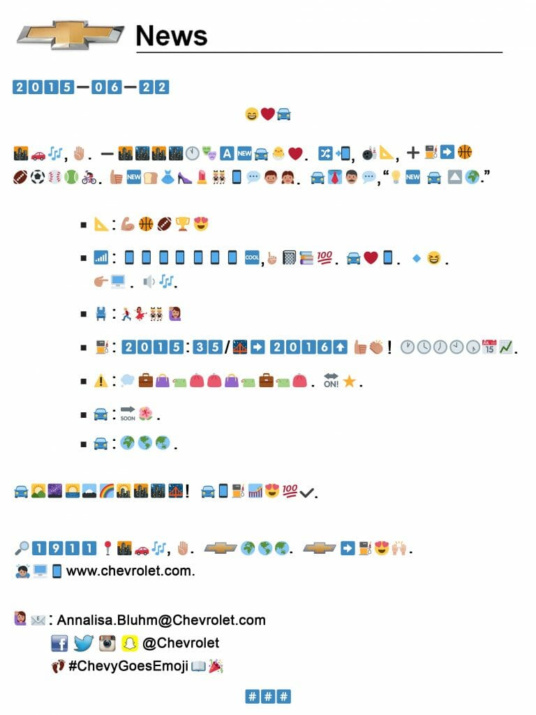 emoji table of experiments